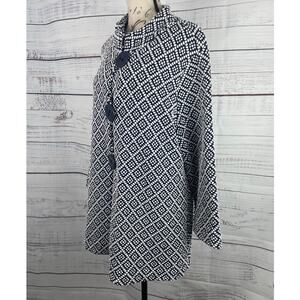 JM Collection Jacket Womens L Navy Blue White Mandarin Collar Jacquard 3 Button